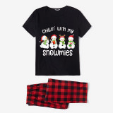 Christmas Matching Family Pajamas Chillin' with My Snowmies Black Pajamas Set