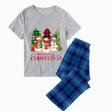 Christmas Matching Family Pajamas Snowman with Christmas Tree Blue Pajamas Set