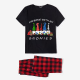 Christmas Matching Family Pajamas Hanging with My Friends Gnomies Black Pajamas Set