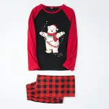 Christmas Matching Family Pajamas Christmas String Light Bear Black Red Plaids Pajamas Set