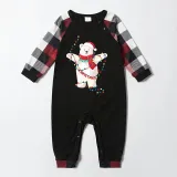 Christmas Matching Family Pajamas Christmas String Light Bear Black Red Plaids Pajamas Set