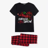 Christmas Matching Family Pajamas Dachshund Through the Snow Plaids Black Pajamas Set