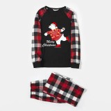 Christmas Matching Family Pajamas Skating Bear Merry Christmas Black Red Plaids Pajamas Set