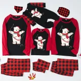 Christmas Matching Family Pajamas Christmas String Light Bear Black Red Plaids Pajamas Set