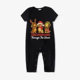 Christmas Matching Family Pajamas Dachshund Through the Snow Three Pets Black Pajamas Set