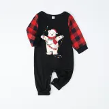 Christmas Matching Family Pajamas Christmas String Light Bear Black Red Plaids Pajamas Set