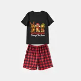 Christmas Matching Family Pajamas Dachshund Through the Snow Three Pets Black Pajamas Set