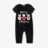 Christmas Matching Family Pajamas Three Bear Snowman Merry Christmas Black Pajamas Set