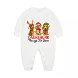 Christmas Matching Family Pajamas Dachshund Through the Snow Three Pets Green Pajamas Set