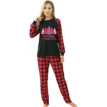 Christmas Matching Women Pajamas Merry Christmas Pink Trees Female Green Pajamas Set