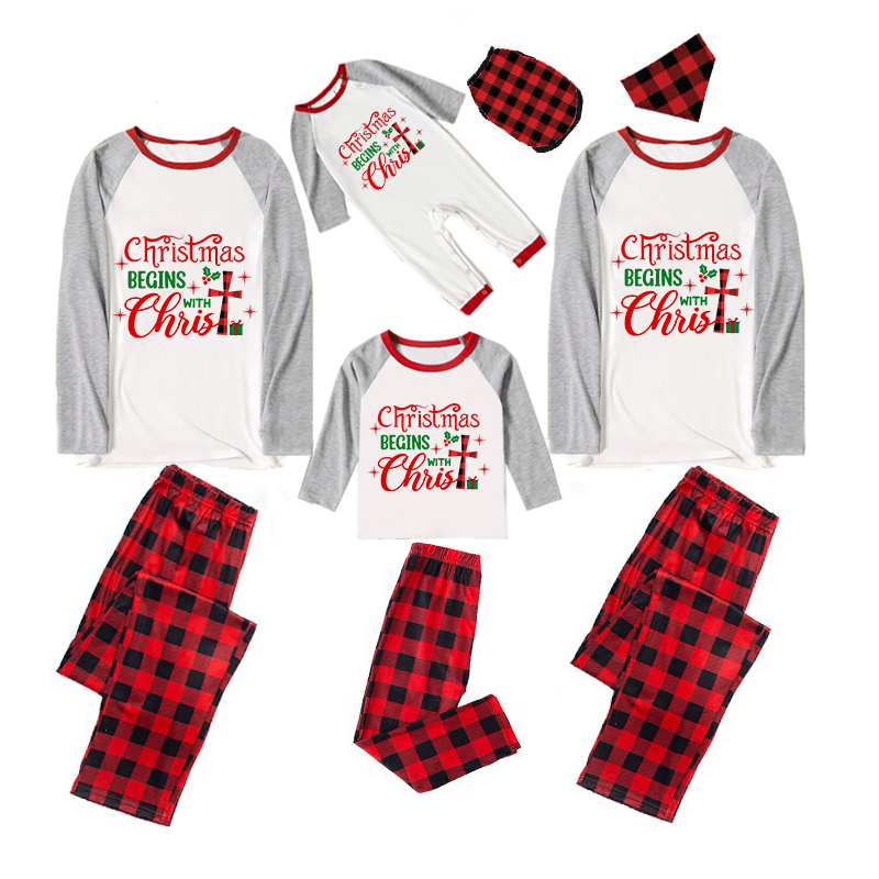 Christmas Matching Family Pajamas Christmas Begins with Christ Plaids Pants Pajamas Set