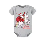 Christmas Matching Family Pajamas Merry Christmas Unicorn Santa Gray Short Pajamas Set
