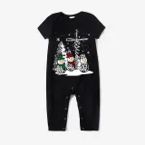 Christmas Matching Family Pajamas Crosses Snowmies Black Short Pajamas Set