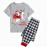 Christmas Matching Family Pajamas Merry Christmas Unicorn Santa Gray Short Pajamas Set
