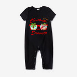 Christmas Matching Family Pajamas Holiday Christmas Summer Short Black Pajamas Set