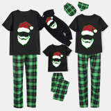 Christmas Matching Family Pajamas Fluorescent White Bearded Santa Black Short Pajamas Set