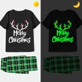 Christmas Matching Family Pajamas Luminous Merry Christmas Antler Black Short Pajamas Set