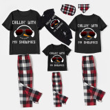 Christmas Matching Family Pajamas Chillin with Earmuffs Snowmies Black Short Pajamas Set