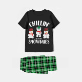 Christmas Matching Family Pajamas Chillin with Three Snowmies Black Short Pajamas Set
