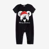 Christmas Matching Family Pajamas Cartoon Mouse With Christmas Hat Black Short Pajamas Set
