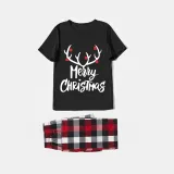 Christmas Matching Family Pajamas Luminous Merry Christmas Antler Black Short Pajamas Set