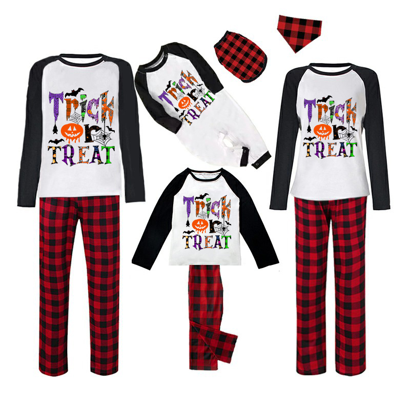 Halloween Family Matching Pajamas Horror Bat Trick Or Treat Happy Halloween Black Pajamas Set