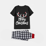 Christmas Matching Family Pajamas Luminous Merry Christmas Antler Black Short Pajamas Set