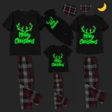 Christmas Matching Family Pajamas Luminous Merry Christmas Antler Black Short Pajamas Set