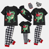 Christmas Matching Family Pajamas Santa and Dinosaurs Black Short Pajamas Set