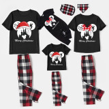 Christmas Matching Family Pajamas Cartoon Mouse With Christmas Hat Black Short Pajamas Set