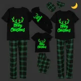 Christmas Matching Family Pajamas Luminous Merry Christmas Antler Black Short Pajamas Set