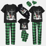 Christmas Matching Family Pajamas Crosses Snowmies Black Short Pajamas Set