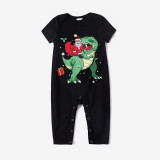 Christmas Matching Family Pajamas Santa and Dinosaurs Black Short Pajamas Set