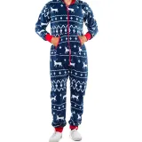 Christmas Couple Matching Pajamas Sets Snowflake Deer Hooded Christmas Jumpsuit