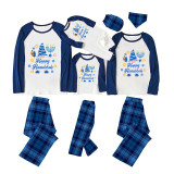 Christmas Matching Family Pajamas Happy Hanukkah Candlestick Snowflakes Gnomies Blue Pajamas Set