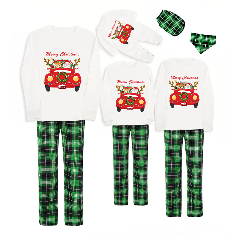 Christmas Matching Family Pajamas Merry Christmas Santa Gift Truck Green Pajamas Set