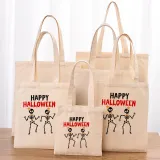 Halloween Eco Friendly Happy Halloween Skeleton Handle Canvas Bottomless Tote Bag