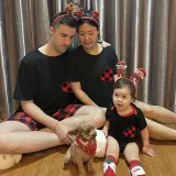 Christmas Matching Family Pajamas Red Plaid Heart Black Pajamas Set