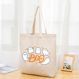 Halloween Eco Friendly Cute Ghost Boo Handle Canvas Tote Bag
