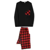 Christmas Matching Family Pajamas Red Plaid Heart Red Black Pajamas Set