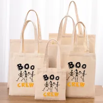 Halloween Eco Friendly BOO Skull Crew Handle Canvas Bottomless Tote Bag