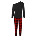 Women Two Pieces Homewear One Shoulder Long Sleeve Tops and Plaid Pants Christams Pajamas