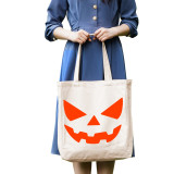 Halloween Eco Friendly Pumpkins Devil Mask Handle Canvas Tote Bag