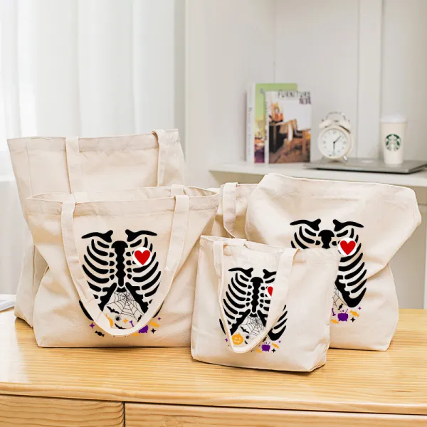 Halloween Eco Friendly Skeleton Ribcage Handle Canvas Tote Bag