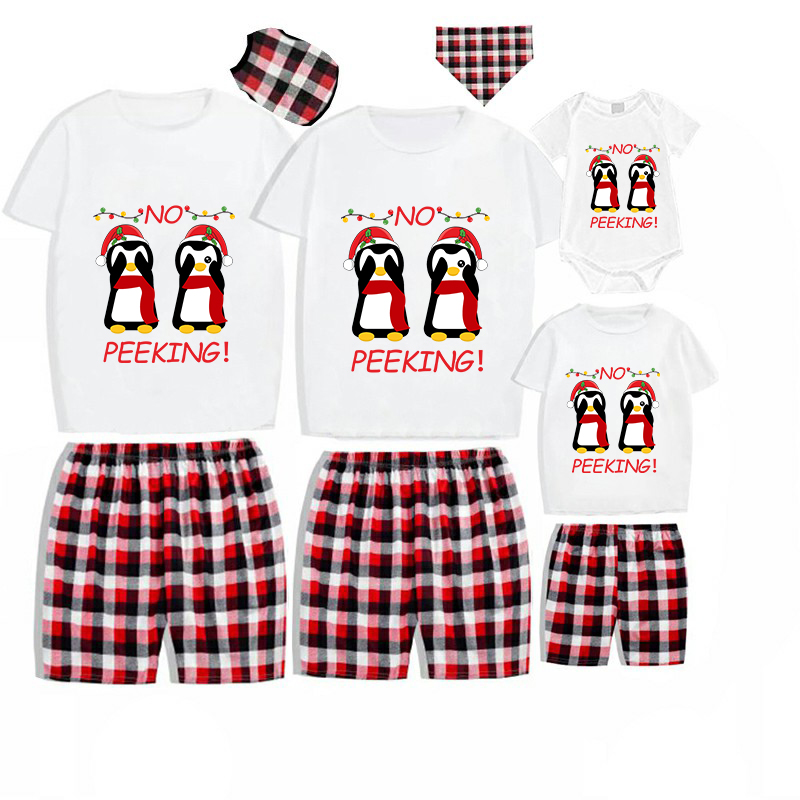 Christmas Matching Family Pajamas Funny No Peeking Penguins Short Pajamas Set