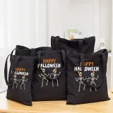 Halloween Eco Friendly Happy Halloween Skeleton Handle Canvas Bottomless Tote Bag