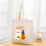 Halloween Eco Friendly BOO Pumpkins Ghost Handle Canvas Tote Bag