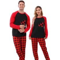 Couple Matching Christmas Pajamas Red Plaids Heart Loungwear Black Red Pajamas Set
