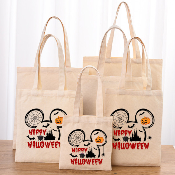 Halloween Eco Friendly Cartoon Mouse Happy Halloween Handle Canvas Bottomless Tote Bag