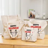 Halloween Eco Friendly Happy Halloween Skeleton Handle Canvas Tote Bag